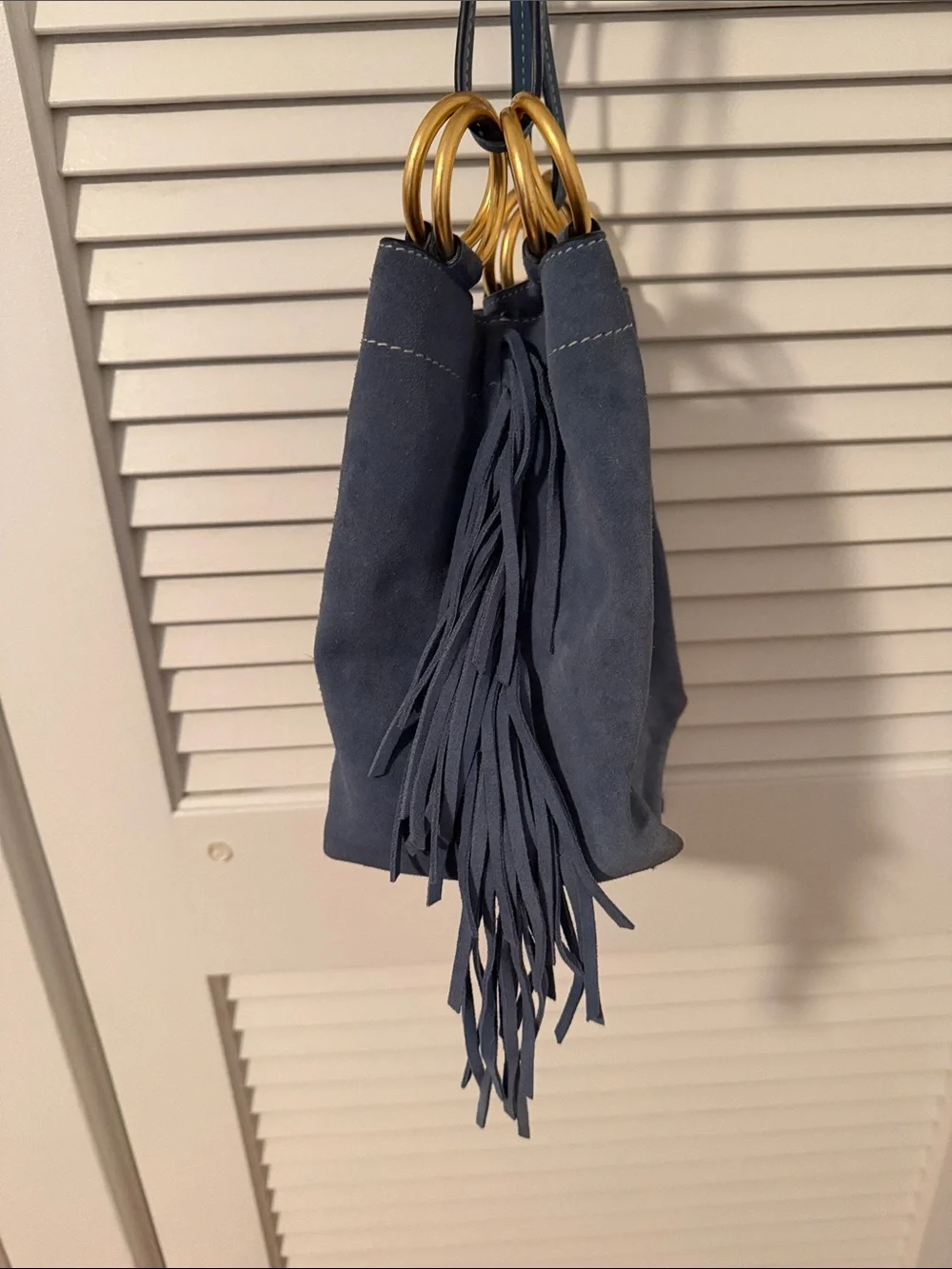 Tory Burch Farrah Light Blue Suede Hobo bag with Gold Ring Hardware